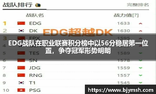 EDG战队在职业联赛积分榜中以56分稳居第一位置，争夺冠军形势明朗